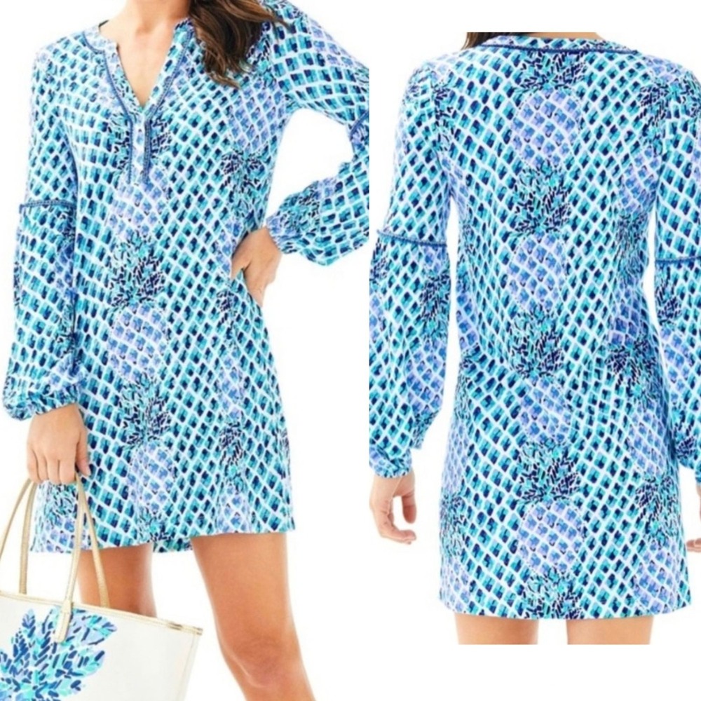 Lilly Pulitzer Resort White Toe In Joy Dress Sz Small Blue Cruise Pineapple
